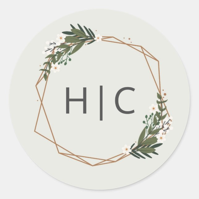 Elegant Gold Geometric Modern Monogram Wedding Classic Round Sticker (Front)