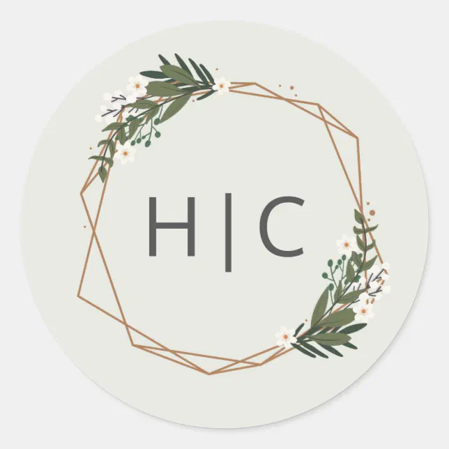 Elegant Gold Geometric Modern Monogram Wedding Classic Round Sticker ...