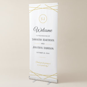 Elegant Gold Geometric Monogram Wedding Welcome Retractable Banner