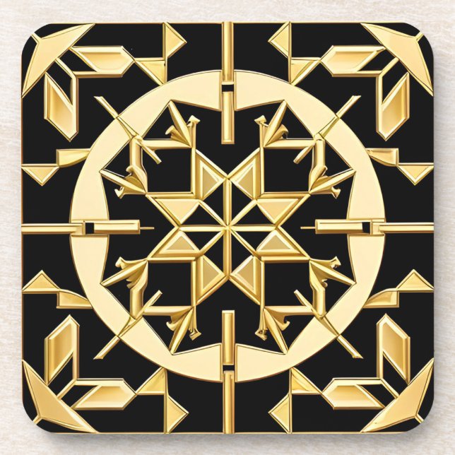 Elegant Gold Geometric Pattern Art Beverage Coaster (Front)