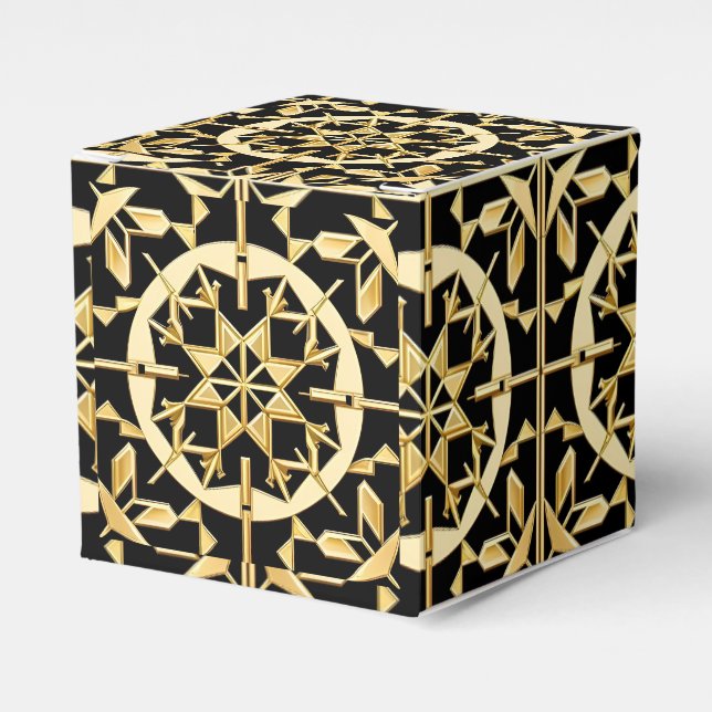 Elegant Gold Geometric Pattern Art Favor Boxes (Front Side)