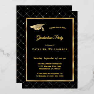 Elegant Gold Geometric Pattern Graduation Foil Invitation