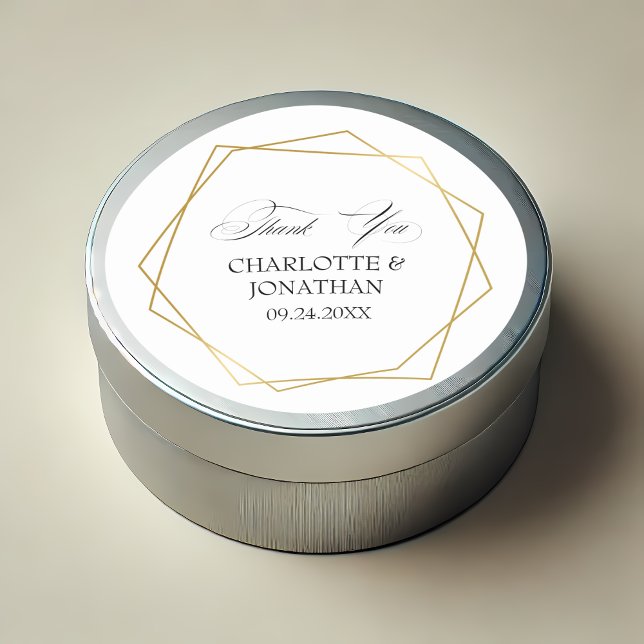 Elegant Gold Geometric Thank You Wedding Favor Classic Round Sticker (Elegant Gold Geometric Thank You Wedding Favor Classic Round Sticker)