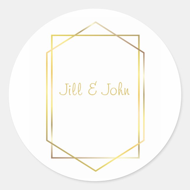 Elegant Gold Geometric Wedding Envelope Sticker (Front)