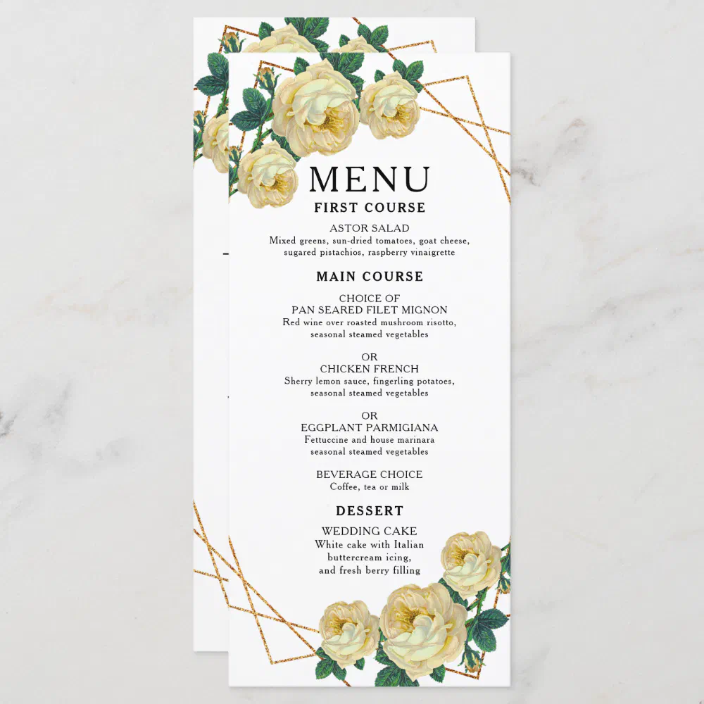 Elegant Gold Geometric Yellow Floral Boho Wedding Menu