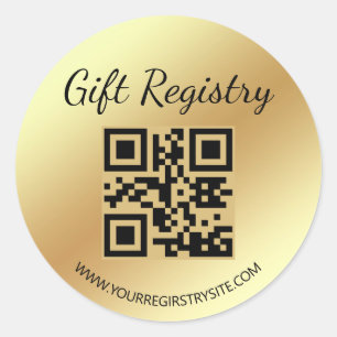 elegant gold gift registry qr code baby shower classic round sticker