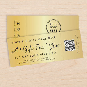 Elegant Gold Gift Voucher With QR Stub Raffle Tickets