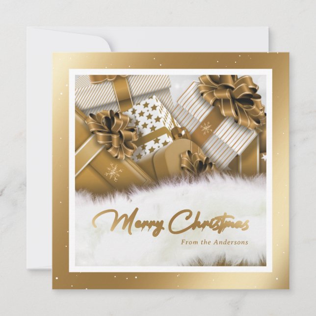 Elegant Gold Gifts Snow Christmas Cards (Front)