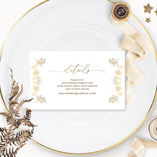 Elegant Gold Gilded Wedding Website  Details Enclosure Card