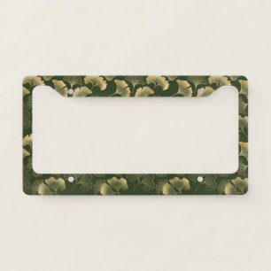 Elegant Gold Ginkgo Leaves Emerald Green License Plate Frame