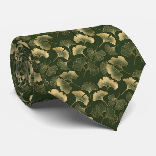 Elegant Gold Ginkgo Leaves Emerald Green Neck Tie