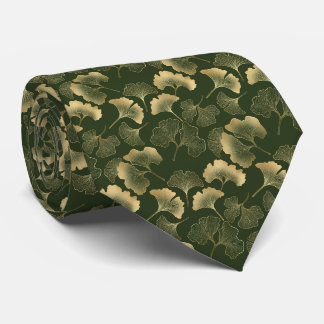 Elegant Gold Ginkgo Leaves Emerald Green Neck Tie