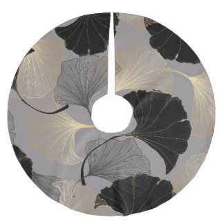 Elegant gold Ginkgo, vintage background. Brushed Polyester Tree Skirt