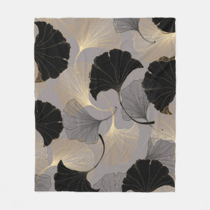 Elegant gold Ginkgo, vintage background. Fleece Blanket