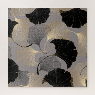 Elegant gold Ginkgo, vintage background. Jigsaw Puzzle