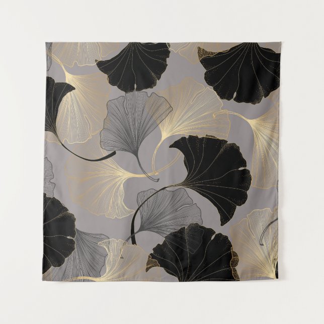 Elegant gold Ginkgo, vintage background. Tapestry (Front)