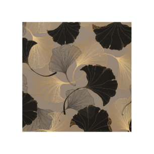 Elegant gold Ginkgo, vintage background. Wood Wall Art