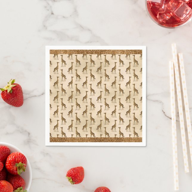 Elegant Gold Giraffe Glitter Glam Luxury Napkins (Insitu)