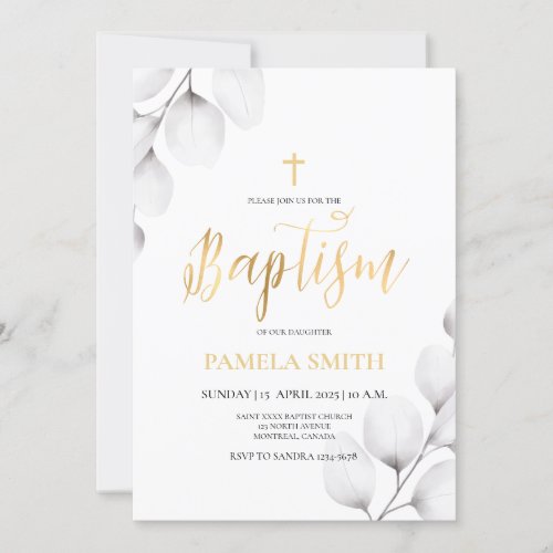 Elegant Gold Girl Baptism  Invitation