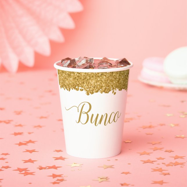 Elegant Gold Girly Bunco Paper Cups (Insitu)