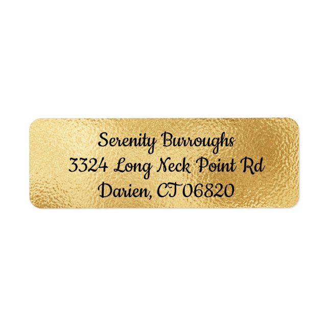 Elegant Gold Glam Address- Wedding, Party Label (Front)
