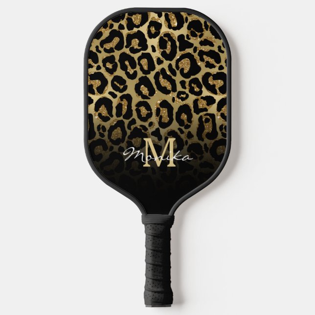 Elegant Gold Glam Leopard Personized Pickleball Paddle (Front)