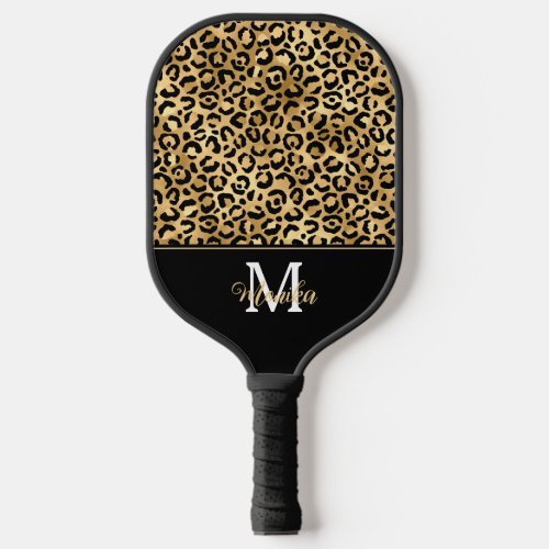 Elegant Gold Glam Leopard Personized Pickleball Paddle