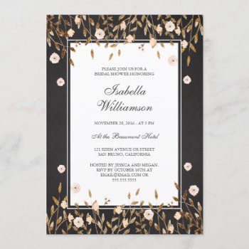 Elegant Gold Glit Floral Chalkboard Bridal Shower Invitation by WowWed at Zazzle