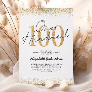 Elegant Gold Glitter 100th Birthday Invitation