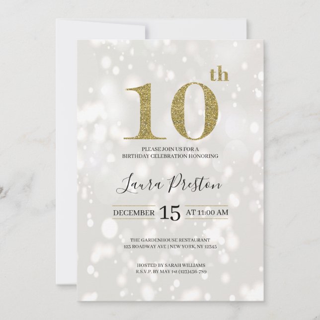 Elegant Gold Glitter 10th Birthday Invitation (Front)
