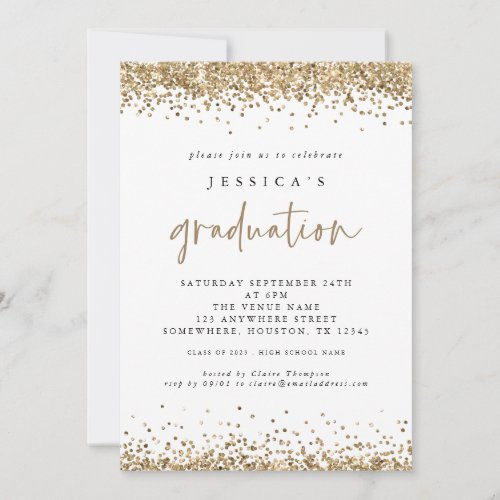 Elegant Gold Glitter 2024 Graduation White Invitation