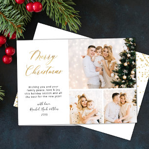 Elegant Gold Glitter 3 Multi Photo Christmas Holiday Card