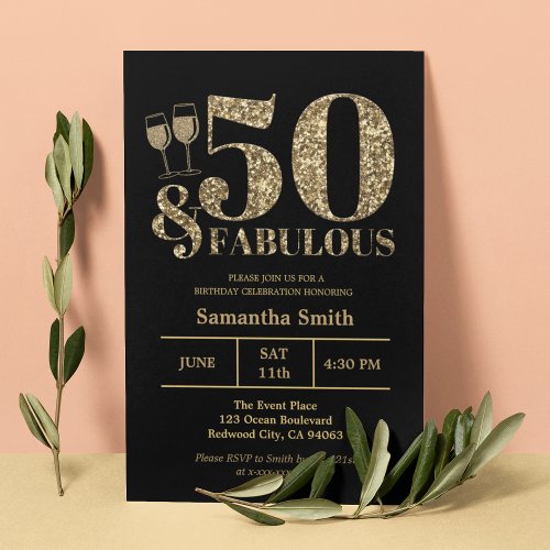 Elegant Gold Glitter 50 And Fabulous 50th Birthday Invitation