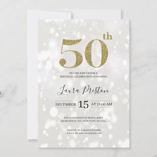 Elegant Gold Glitter 50th Birthday Invitation | Zazzle