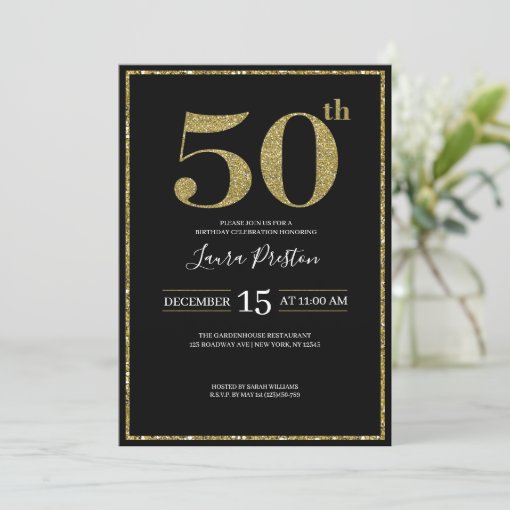 Elegant Gold Glitter 50th Birthday Invitation | Zazzle