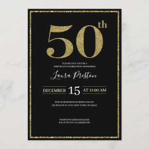 Elegant Gold Glitter 50th Birthday Invitation