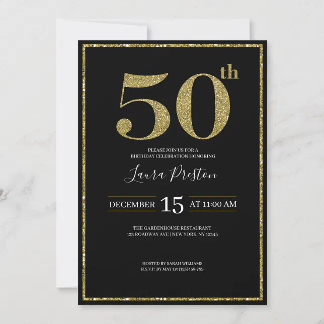 Elegant Gold Glitter 50th Birthday Invitation | Zazzle