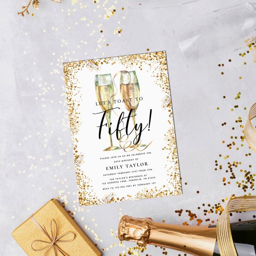 Elegant Gold Glitter 50th Birthday Party Invitation