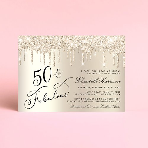Elegant Gold Glitter 50th Birthday Party Invitation