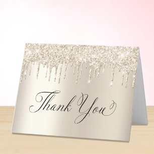Elegant Gold Glitter 50th Birthday Party Letterpress Thank You Card