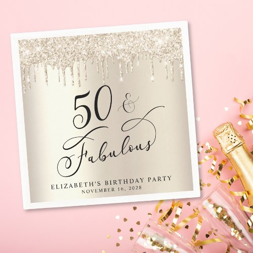 Elegant Gold Glitter 50th Birthday Party  Napkins