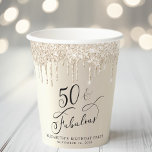 Elegant Gold Glitter 50th Birthday Party Paper Cups<br><div class="desc">Chic personalized 50th birthday party paper cups featuring "50 & Fabulous" in a calligraphy script against a champagne gold background with gold faux glitter drips.</div>