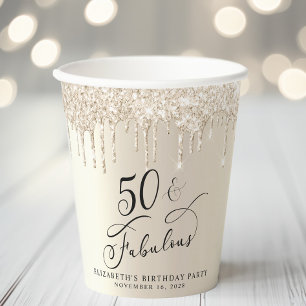 Elegant Gold Glitter 50th Birthday Party Paper Cups