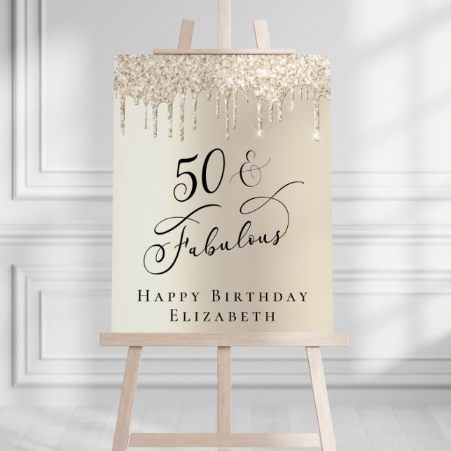 Elegant Gold Glitter 50th Birthday Party Welcome Foam Board (Creator Uploaded)