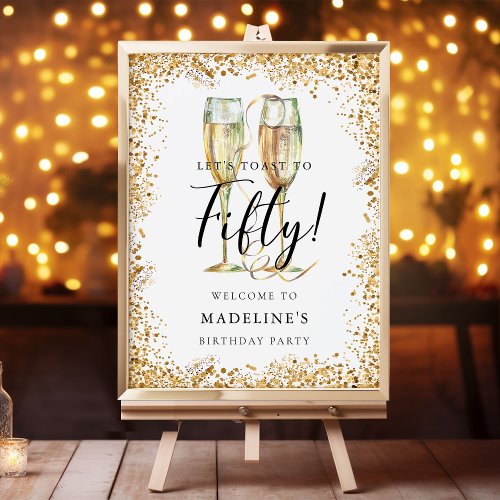 Elegant Gold Glitter 50th Birthday Party Welcome  Poster