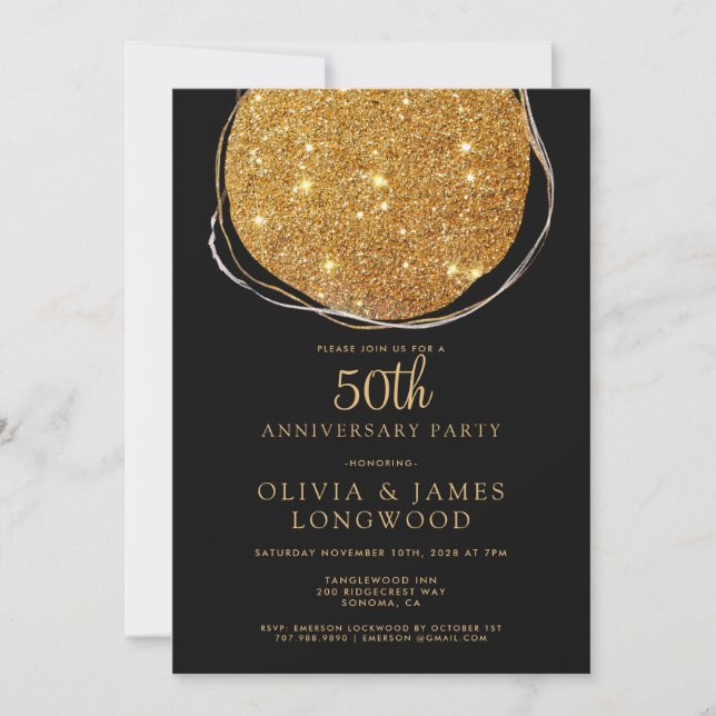 Elegant Gold Glitter 50th Wedding Anniversary Invitation (Front)