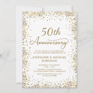 Elegant Gold Glitter 50th Wedding Anniversary Invitation