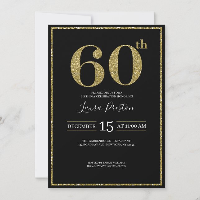 Elegant Gold Glitter 60th Birthday Invitation (Front)