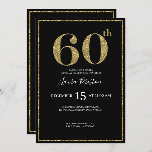 Elegant Gold Glitter 60th Birthday Invitation | Zazzle