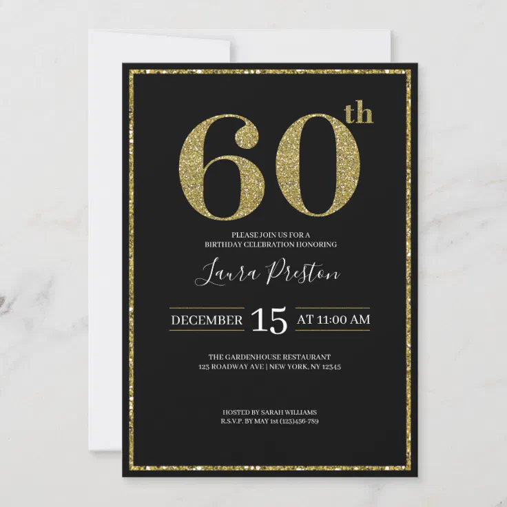 Elegant Gold Glitter 60th Birthday Invitation 